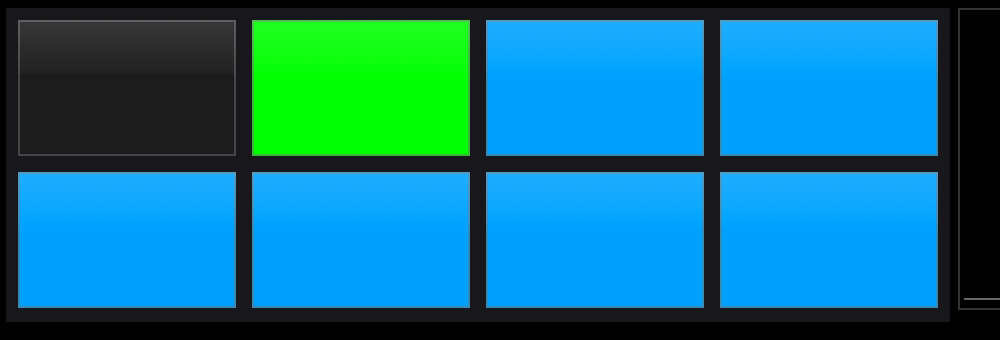 Live Looper on screen with two loops recorded: pad 1 is dark because its loop is muted, pad 2 is green because its loop is playing